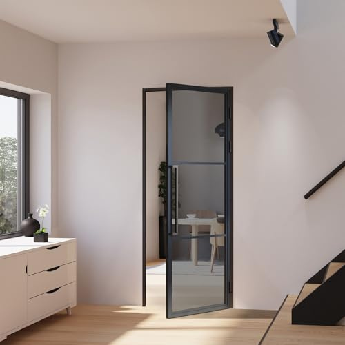 inova Glastür Komplettset 830x2115mm DIN rechts Griffstange Drehtür Grauglas mit Beschlag und Zarge