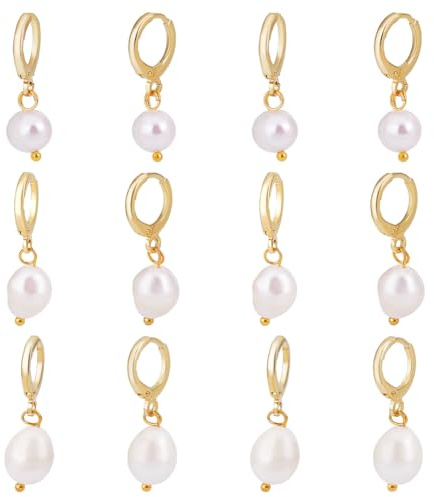 PH PandaHall 12 Stück Ohrringe Aus Naturperlen Mit Kleinem Creolen Anhänger Aus 18 Karat Gold 3 Stile Baumelnde Perlen Ohrringe Goldene Creolen Baumelnde Kleine Creolen Für Damen