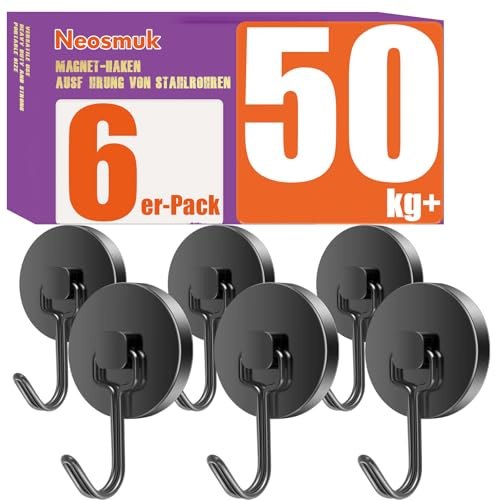 Neosmuk Swing, gancio magnetico nero, 50 kg, extra forte per armadietto, magneti al neodimio, gancio magnetico molto forte per impianto di officina, tenda posteriore, barbecue