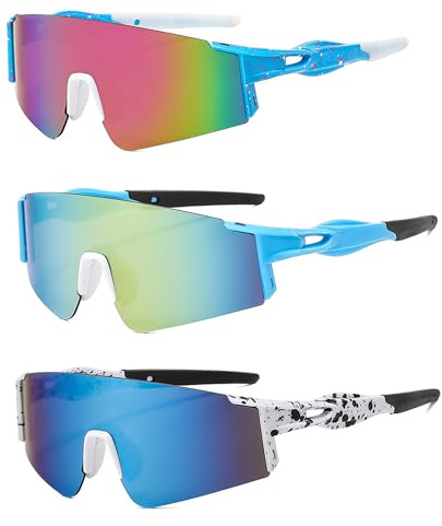 3 st solglasögon, polariserade sportglasögon, UV400 snabba glasögon för män, vindtäta cykelglasögon, med UV400 och TR90-skydd, för MTB, löpning, cykling och utomhusaktiviteter, Svart 、 Blå 、 Röd