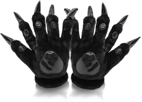 Guantes Garra de Gato, Oso Peludo Dinosaurio Lobo Gato Pata Guantes de Cosplay Guantes de Mano de Animales Calientes Pata de Animales con ei Dedo Completo Guantes para Mujeres Adolescentes (Negro)