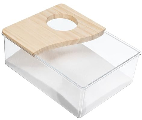 Beaupretty Hamster Sand Bath Box Acrylic Design with Wooden Half Cover Suitable for Small Rodents As Toilet and Sand Bath, Easy Maintenance