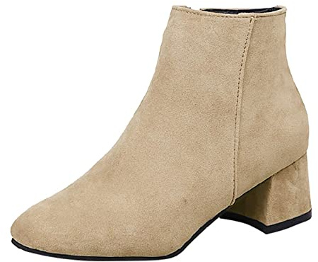 Generisch 2026 Botines De Mujer Tacón Mujer Color Corto Sólido Cremallera Botas Botas De Moda Bloque Lado Botas De Mujer, beige, 39 EU