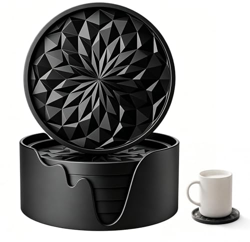 6 Pièces sous-Verres en Silicone, Dessous de Verre Ronds Noir, 10cm
