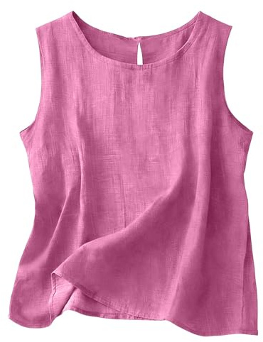 Générique Débardeur Femme Coton Lin Col Rond sans Manches Top Été Chic Basique Uni Fluide Haut Confortable Vêtement Quotidien Chemisier Plage Tunique Femmes Grande Taille Débardeurs Tee Shirt Léger