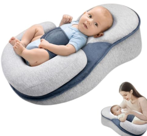 Ergonomiskt babynest, lutande stödkudde med justerbart säkerhetsbälte, bärbar tvättbar spädbarnspositioneringskudde för matning och vilopauser på dagen