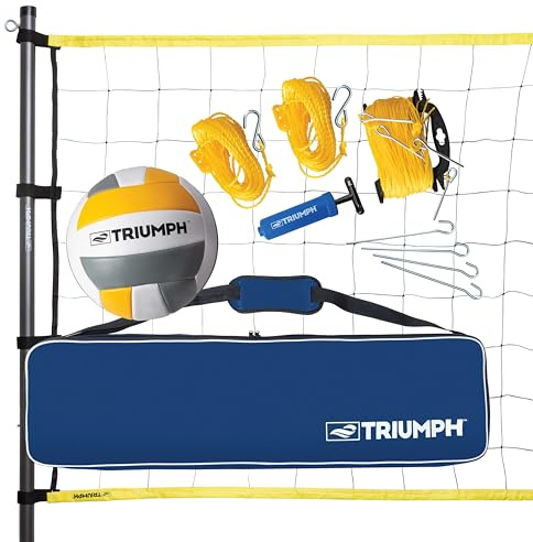 Triumph Competition Volleyball Set – Regulation 32' Net, Steel Poles, Official Volleyball with Pump, Boundary Lines, and Carry Bag – Outdoor Tournament-Style Game for Beach, Park, and Backyard