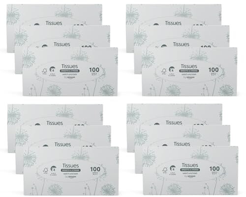 by Amazon 4-lagige Papiertaschentücher-Boxen, 1200 Stück, 12 Packungen mit 100