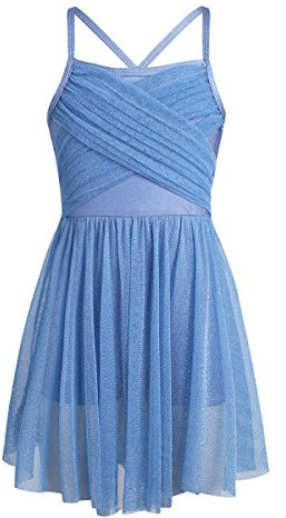 IEFIEL Maillot Patinaje Artistico Niña con Falda Tul Vestido de Ballet Lirico sin Mangas y Espalada Hueco Vestido Gimnasia Ritmica Disfraz de Bailarina Azul Claro 12 años