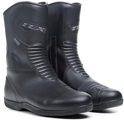 TCX - X-Five4 Gore-Tex, Herren-Motorradstiefel, Tourenstiefel mit Gore-Tex Performance Comfort Footwear Technologie, Obermaterial Leder, Seitlicher Reißverschluss und Elastische Einfassung, Schwarz
