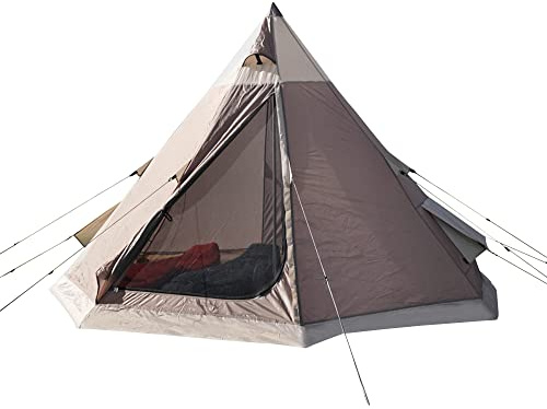 Eurohike Teepee 4 Man Tent with Easy to Pitch 1 Pole Construction & Sewn in Groundsheet, 4 Person, Waterproof & Ventilated, Ideal for Festivals, Wild Camping Trips, Backpacking & Hiking (Grey)