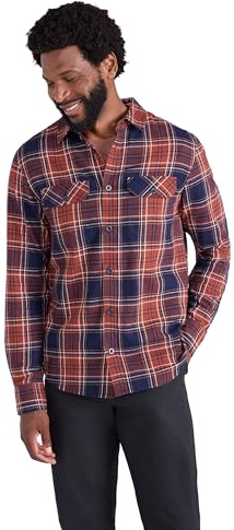 Mountain Warehouse Trace Mens Flannel Long Sleeve Shirt - Lightweight & Breathable Casual Checks Shirt in 100% Cotton with Buttoned Front Pockets - for Travel & Walking Rust XL