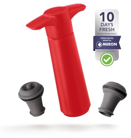 Vacu Vin The Original Wine Saver with 2 Vacuum Stoppers, Red (Red), Standard (09816606)