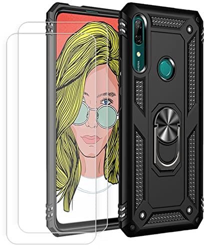 JOYTAG kompatibel Coque Huawei P Smart Z,Etui + Verre Trempé[2 Pièces] magnétique Support Armure Robuste Antichoc Silicone TPU 360 degré Cas de téléphone de Voiture Bumper-Noir