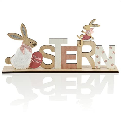 com-four® Deko Aufsteller für Ostern - Schriftzug mit Osterhasen - Niedliche Osterdeko zum Hinstellen - Osterdekoration aus Holz