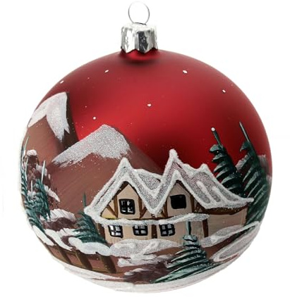 Palla Albero Natale rosso paesaggio 100mm