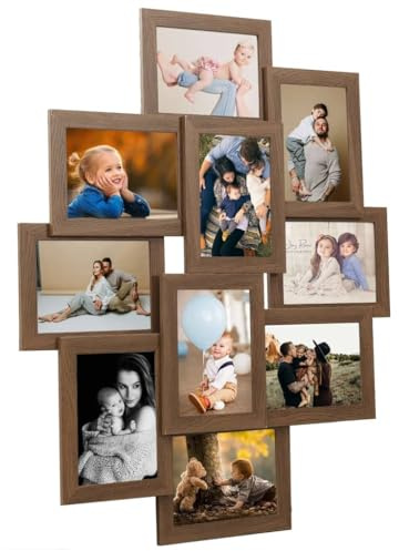 vidaXL Collage de Cadres Photo pour Photo de 10x(10x15 cm) Cadre d'Image Décoration de Table Salon Salle de Séjour Chambre Intérieur Marron MDF