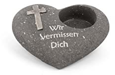 Novaliv Joyas para tumbas con forma de corazón, antracita, con texto en cruz en alemán Wir vermismises
