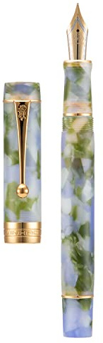 Jinhao 100 Fountain Pen Celluloid Classic Style, #6 Nib Smooth Writing Instrument with Refillable Converter and Pen Case Set