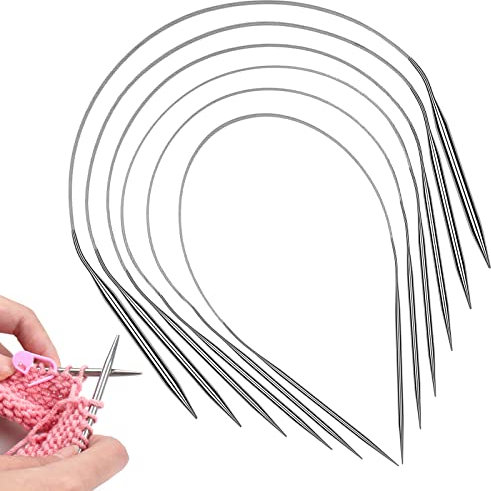 Aeeque Rundstricknadeln Set 40cm, 2.5 mm - 9.0 mm, 6 Stücke Edelstahl Stricknadeln Set, Leichte Rund Stricknadeln für Mütze Ärmel, Socken Rundstricknadeln für Profis Arthritis
