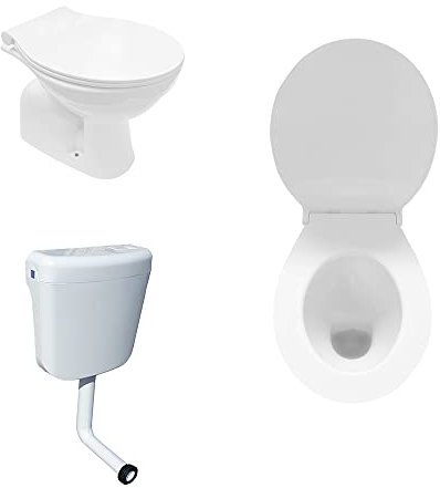 Belvit Komplettset Stand WC Abgang Boden Senkrecht Tiefspüler + Deckel + Spülkasten, Weiß
