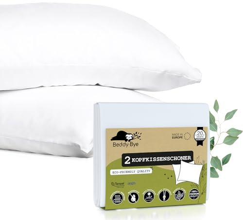 Wasserdichter Kissenbezug Tencel™ 80x80 cm (2er-Pack) mit Reißverschluss - Kopfkissenbezug Oeko-Tex® Zertifiziert aus Umweltfreundlicher und Nachhaltiger Aegis® Faser - Hergestellt in EU