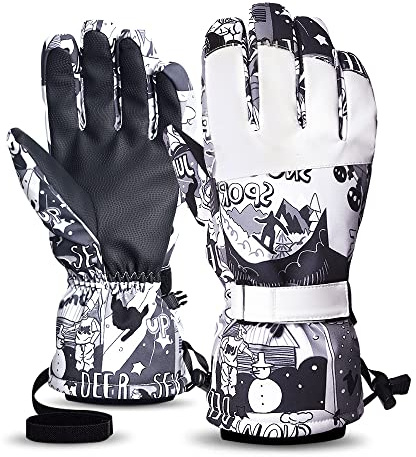 Snöning skidglasögon för män kvinnor termisk snowboardhandskar varm vattentät halkskydd pekskärm vinter sport handskar svart S-XL