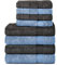 Komfortec 8er Handtuch Set aus 100% Baumwolle, 4 Badetücher 70x140 und 4 Handtücher 50x100 cm, Frottee, Weich, Towel, Groß, Schwarz/Hellblau