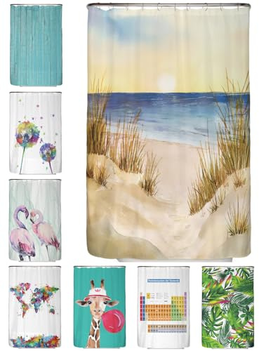 arteneur® - Meeresküste - Anti-Schimmel Duschvorhang 120x180 - Recycelt mit Öko-Tex Standard 100 - Beschwerter Saum, Blickdicht, Wasserdicht, Waschbar, 8 Ringe