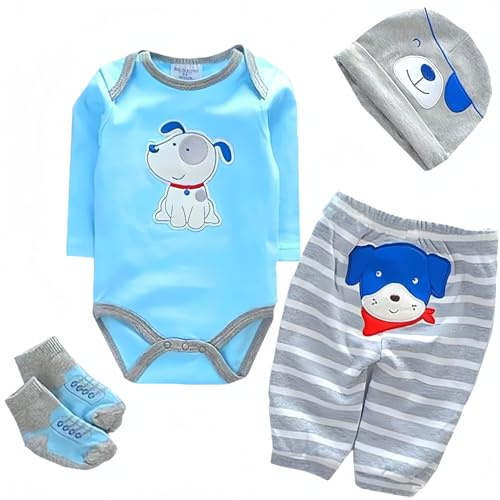 Ropa de Muñeca 4pcs Set Cachorros Outfit Accesorios para 17-22 Pulgadas Reborn Muñeca Niños y Niñas Ropa de Recién Nacido Bebé con Sombrero para 43-55 CM Muñecas Reborn