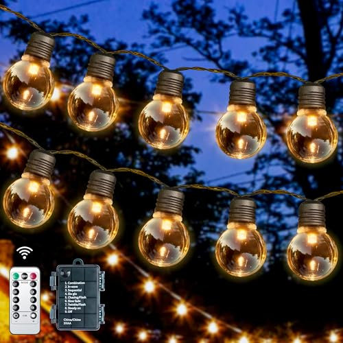 aurogeek Lichterkette Außen Batterie - G30 9m 20 LED Glühbirnen Outdoor Lichterketten Warmweiß mit Fernbedienung Timer Dimmbar Garten Beleuchtung IP64 für Gärten Weihnachten Balkon Bistro Lichter