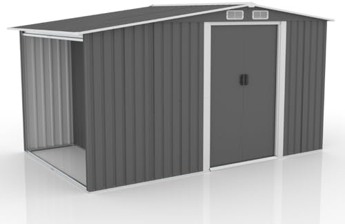 CONCEPTO FÁBRICA | Cobertizo de jardín 6,87 m² VOSGES gris | Cabaña exterior | Estructura resistente de metal | Ideal para almacenamiento de herramientas y bicicletas con cobertizo de troncos |