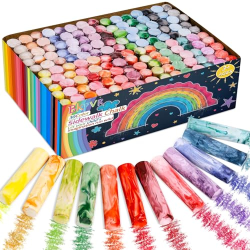 Bkpvr 150 Pcs Jumbo Sidewalk Chalk Set for Kids 30 Colors, Tie Dye Giant Colorful Chalks Bulk, Non-Toxic Colored Washable Chalk For Driveway, Pavement, Outdoors, Blackboard, Playground
