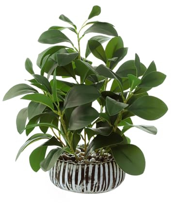 Bafenli Plantas Artificiales Peperomia Plantas Falsas con Cemento Maceta para Habitación Casa Baño Dormitorio Cocina Oficina Mesa Interior Exterior Decoración