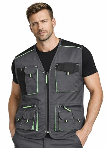 BWOLF Brave multifunktionell arbetsväst herr arbetsväst multifickor med dragkedja förstärkt med polyester Oxford 600D (grå, L)