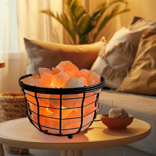NB Himalayan Pink Salt Metal Lamp with Natural salt chunks comes with dimmer switch and a pair of bulbs (ROUND)