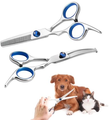 Ciseaux Toilettage Chien, Lot de 2 Cise aux de Toilettage pour Chiens, Cis eaux Ch ien Toil ettage, Ciseaux pour Chien, Cis eaux Chi en, Cisea ux incurvés et Ci seaux Désépaissir pour Visage