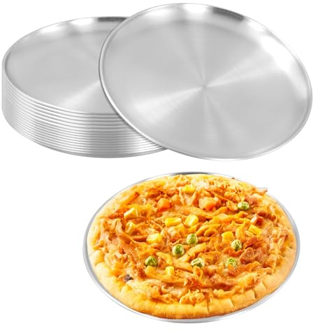 JAPCHET 15 Pack 8 Inch Stainless Steel Pizza Pan, Round Pizza Plates, Pizzas Serving Tray for Oven Kitchen Baking Home Restaurant