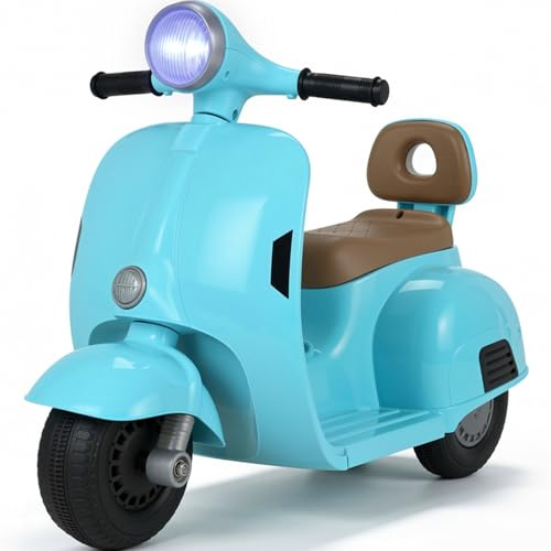 MAMIZO Moto Elettrica per Bambini 6V, Moto Giocattolo Cavalcabile a 3 ruote, Avanti e Indietro, con schienale, Fari, USB, Pedali, Musica, 72x56x37 cm, 2 km/h, max 20 kg, per bambini 3-6 anni, Blu