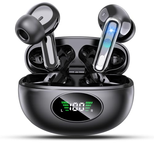 Hsility Wireless Earbuds, In Ear Headphones, Bluetooth 5.4 Earphones, Noise Cancelling Wireless Headphones, Deep Bass Stereo Sound, IP7 Waterproof Dual LED Display, iOS & Android