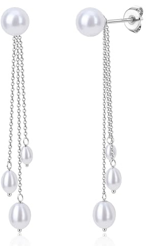 BodyBonita Pendientes Perla Mujer, Aretes con Postes de Plata de Ley 925, Pendientes Hipoalergenicos Mujer, Aretes de Hoja de Ginkgo, Joyería de Moda Color Plata