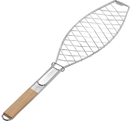 Cesta para parrilla de pescado de acero inoxidable, cesta para asar compacta y fácil de almacenar con asa para exteriores