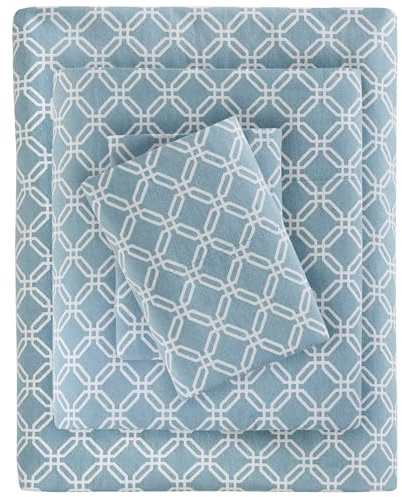 SLEEP PHILOSOPHY True North Cozy Flannel 100% Cotton Ultra Soft Cold Weather Sheet Set Bedding, Full, Blue Geo 4 Piece