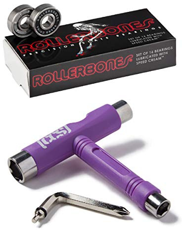 RollerBones Roller Bearing Inline Skate Replacement Bearings with Purple CCS Skate Tool