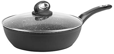 Sitram 711708, Sauteuse Granité diam. 24 cm en aluminium forgé revêtement noir anti-adhérent sans PFOA - aspect pierre - couvercle en verre - tous feux dont induction