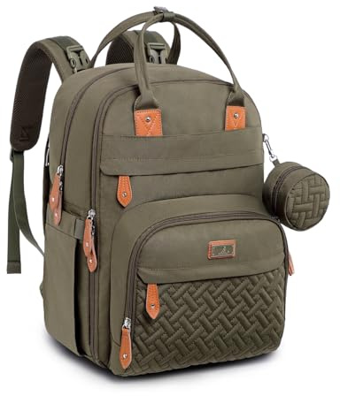 BabbleRoo Mochilas de Pañales para Bebé, Gran Capacidad Mochila de Cambio Bolsa para Pañales con Cambiador y Porta Chupones para Mamá y Papá (verde militar)