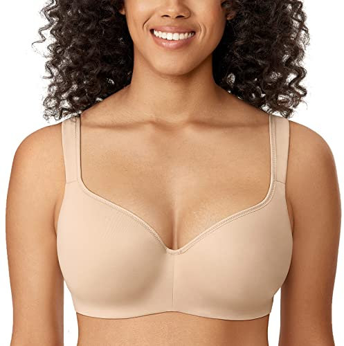 Delimira Women's Padded Bra T Shirt Underwired Support Bra Balcony Seamless Full Cup Comfort Bra Beige 36F