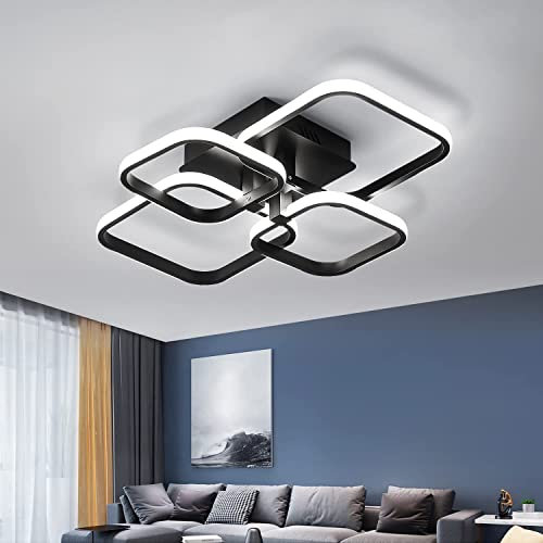 Comely Modern LED Ceiling Light, 4 Square Black LED Ceiling Lamp 60W 6750LM, Ceiling Lighting Fixtures for Living Room Bedroom Kitchen Room Corridor Office, Cool White Light 6500K