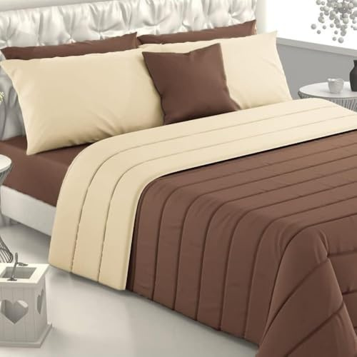 Viterbo Biancheria - Piumone Letto Singolo, Trapunta Singola Invernale Made in Italy, Imbottitura di 300 Gr/Mq, Coperta Copriletto (Singolo (4109), Marrone/Beige)