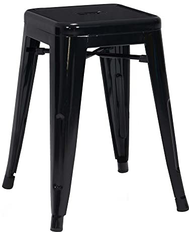 Duhome Metall Hocker 46cm Barhocker, Sitzhöhe 46cm Tresenhocker, Stapelbar Eisen Bistrohocker im Industry Design, Schwarz
